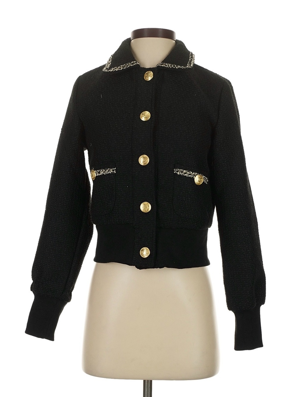 Ellen Tracy Black Bouclé Jacket with Gold Buttons